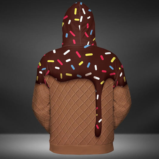 Chocolate Ice Cream And Cone Premium Unisex Zip Hoodie