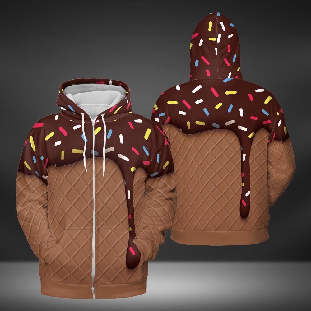 Chocolate Ice Cream And Cone Premium Unisex Zip Hoodie