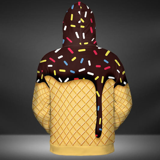 Chocolate Ice Cream Cone Premium Unisex Zip Hoodie