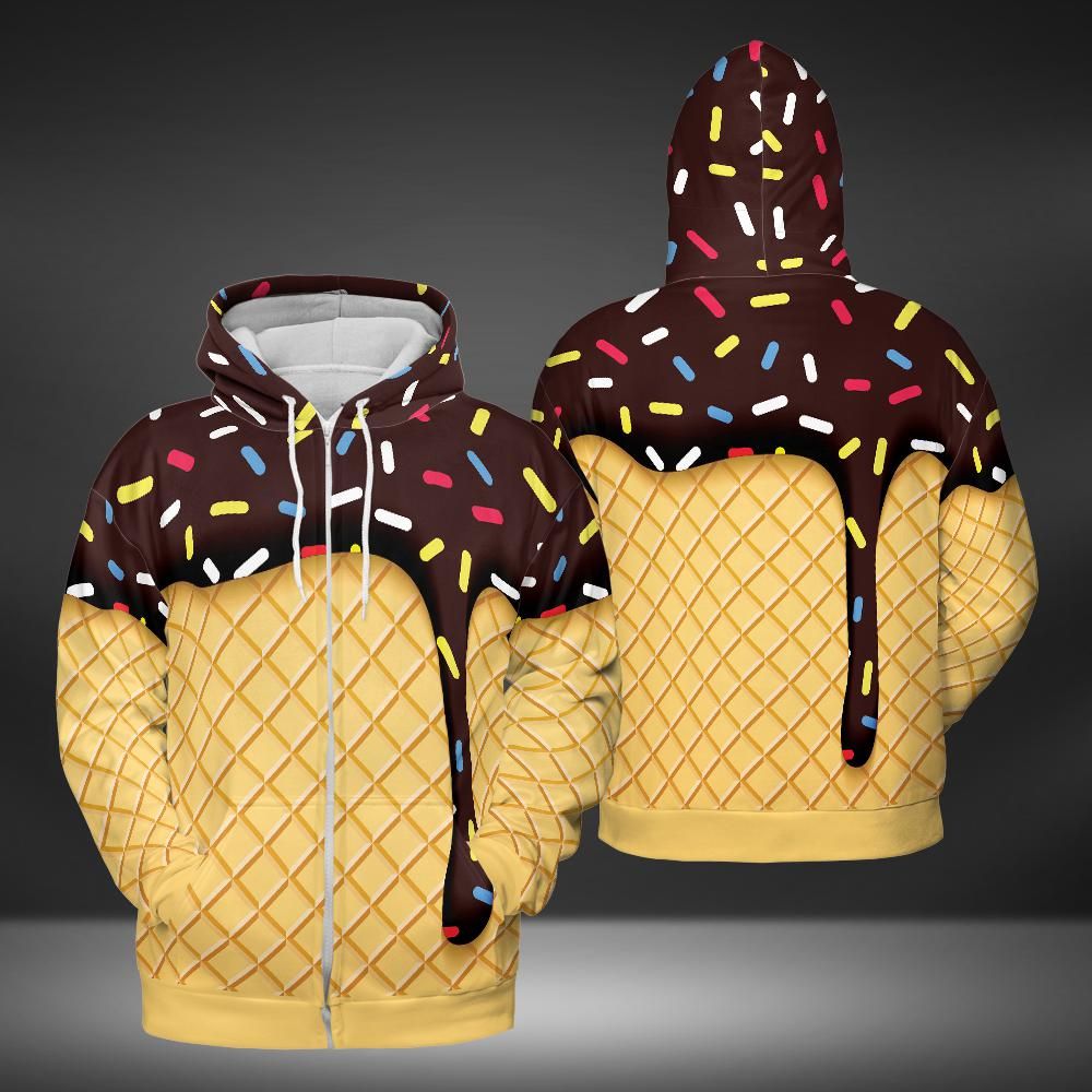 Chocolate Ice Cream Cone Premium Unisex Zip Hoodie