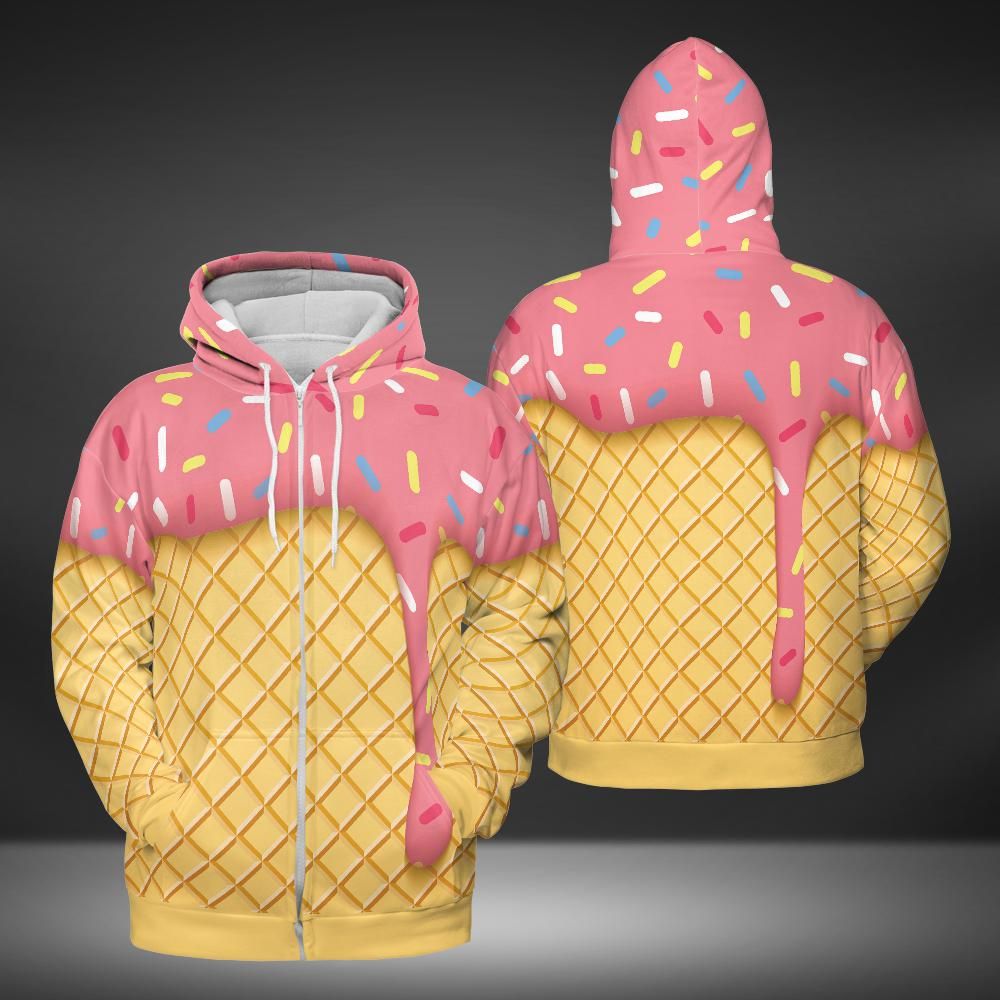 Strawberry Ice Cream Cone Premium Unisex Zip Hoodie