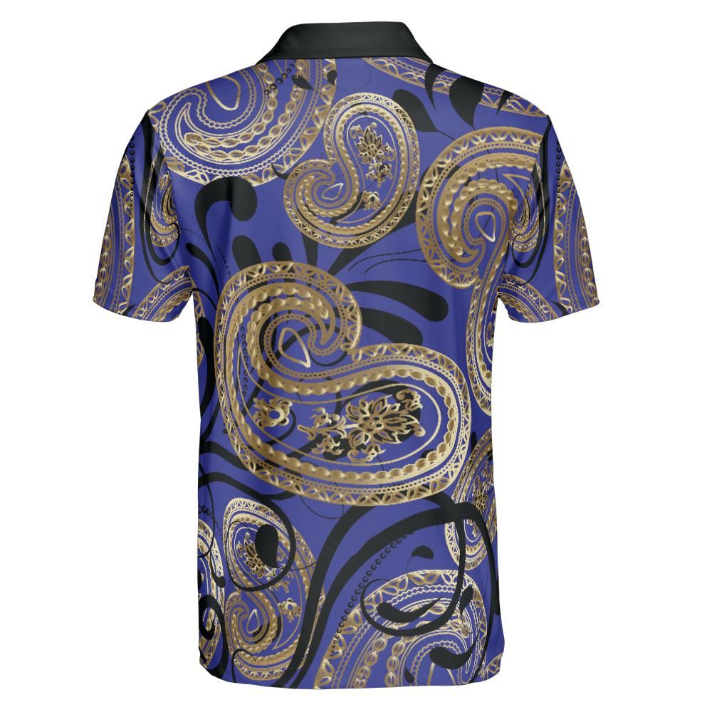 Blue And Gold Paisley Polo Shirt