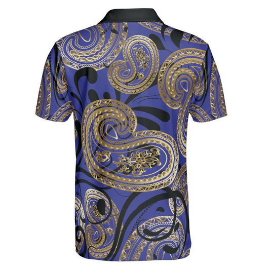 Blue And Gold Paisley Polo Shirt
