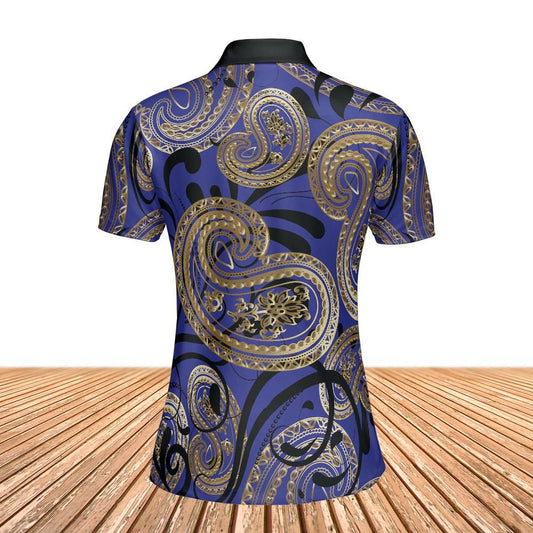 Blue And Gold Paisley Women's Polo Shirt