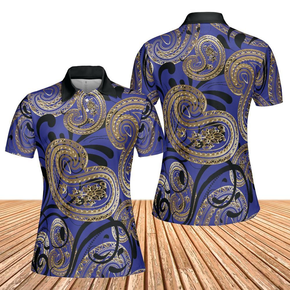 Blue And Gold Paisley Women's Polo Shirt
