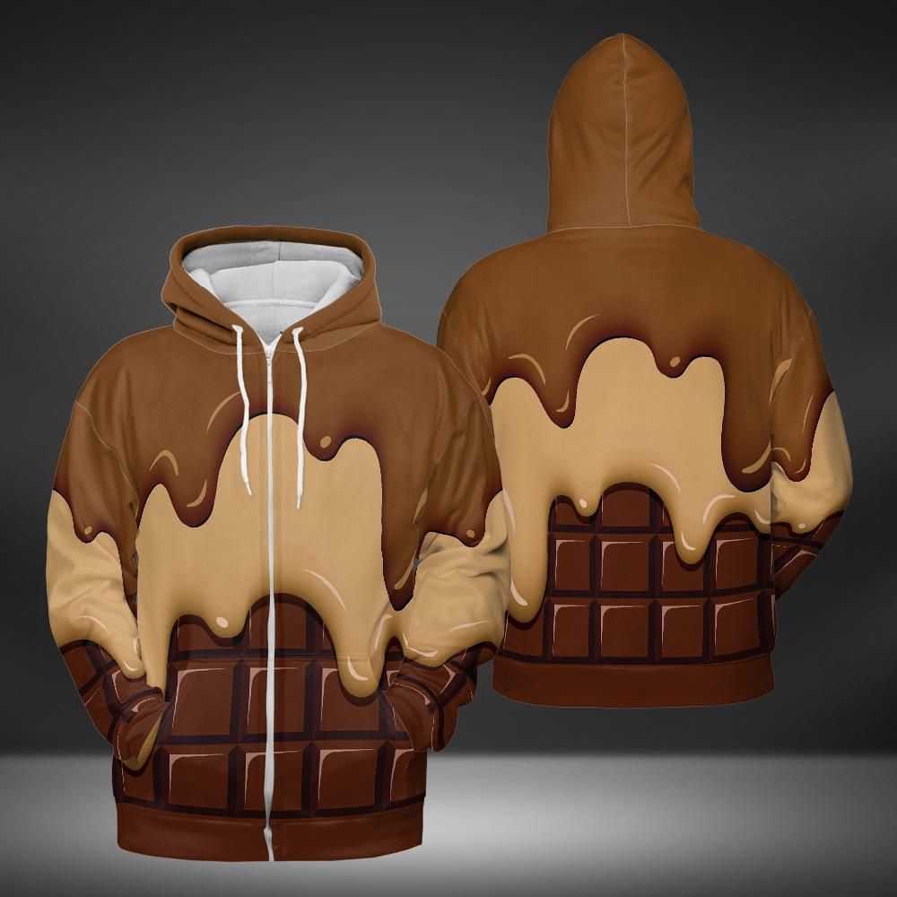 Chocolate Ice Cream & Caramel Ice Cream on a Chocolate Bar Premium Unisex Zip Hoodie