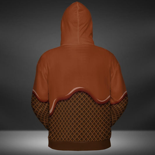Chocolate Ice Cream On A Chocolate Waffle Cone Premium Unisex Zip Hoodie