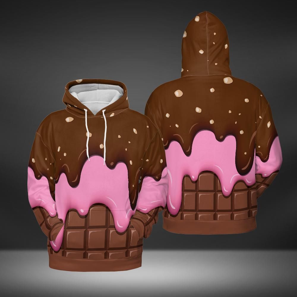 Chocolate With Peanut Ice Cream & Strawberry Ice Cream On A Chocolate Bar Premium Unisex Hoodie