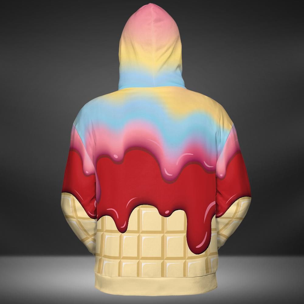 Rainbow & Strawberry Ice Cream On A White Chocolate Bar Premium Unisex Zip Hoodie