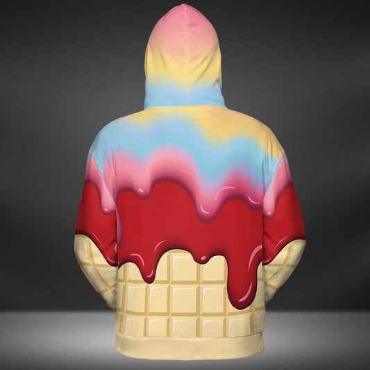 Rainbow & Strawberry Ice Cream On A White Chocolate Bar Premium Unisex Zip Hoodie