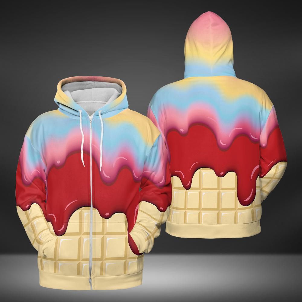 Rainbow & Strawberry Ice Cream On A White Chocolate Bar Premium Unisex Zip Hoodie