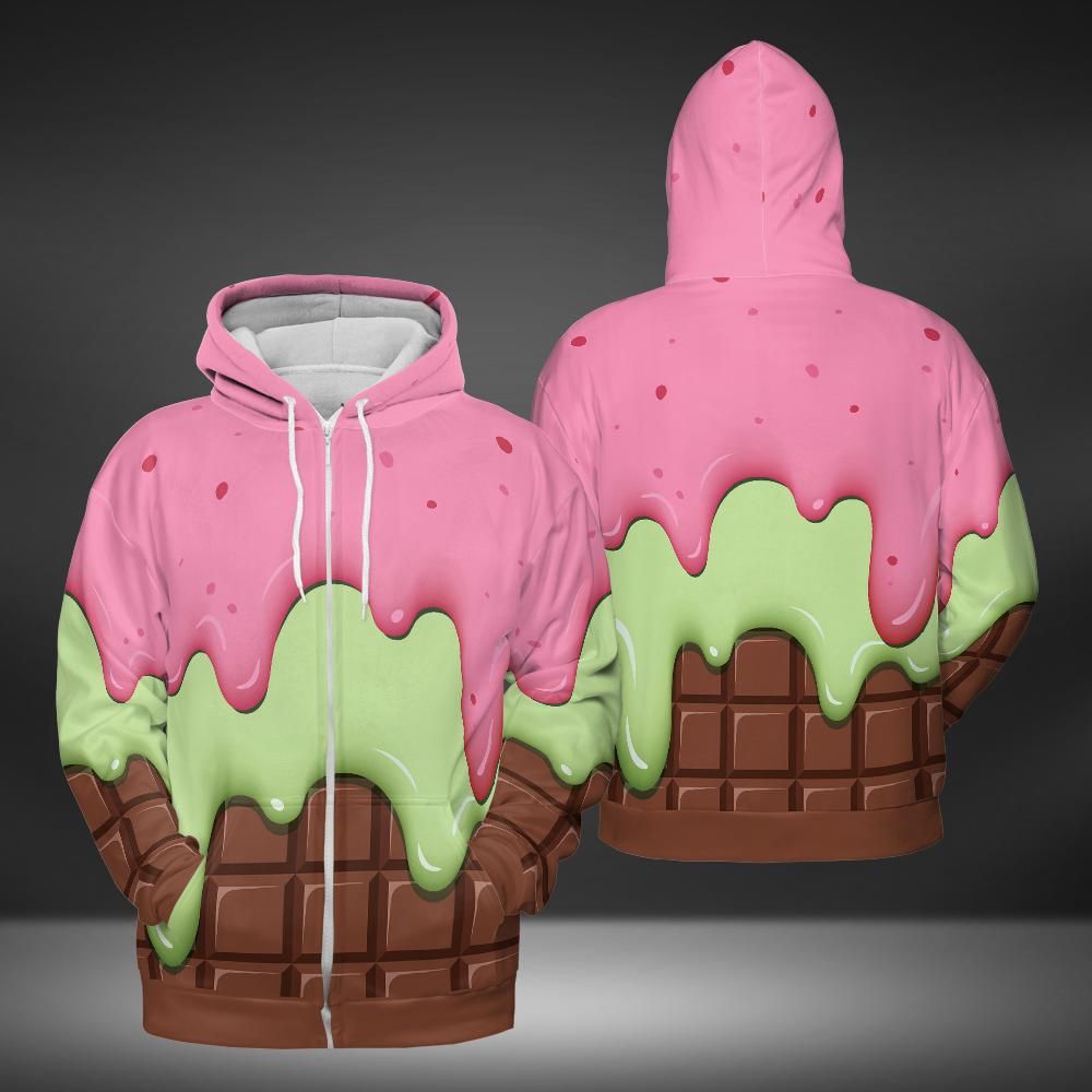 Strawberry Ice Cream & Key Lime Ice Cream On A Chocolate Bar Premium Unisex Zip Hoodie