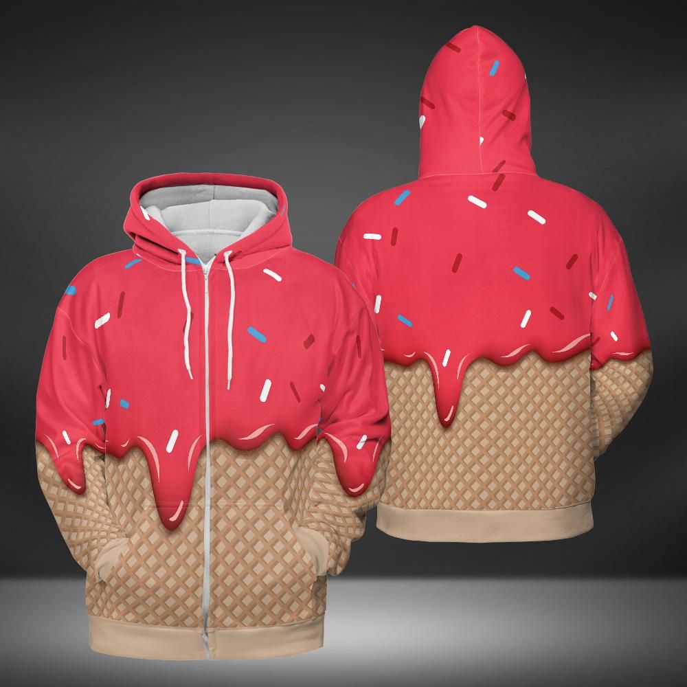 Velvet Ice Cream On A Chocolate Cone Premium Unisex Zip Hoodie