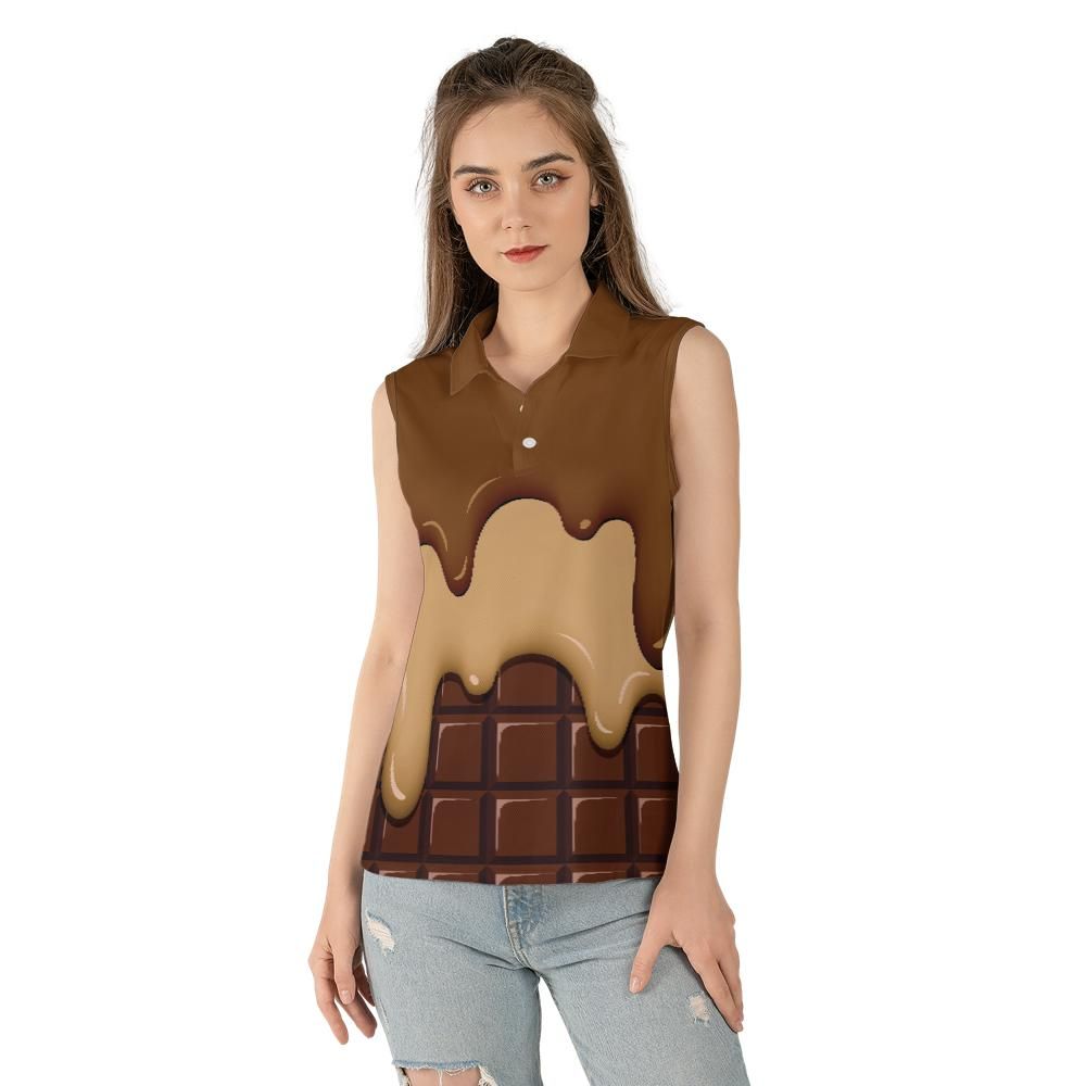 Chocolate Ice Cream & Caramel Ice Cream On A Chocolate Bar Women's Sleeveless Polo Shirt