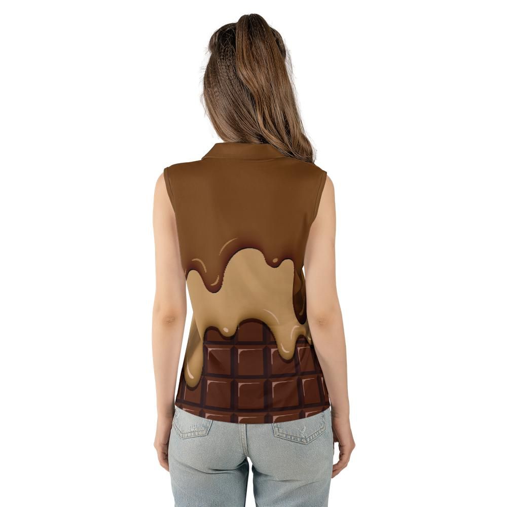 Chocolate Ice Cream & Caramel Ice Cream On A Chocolate Bar Women's Sleeveless Polo Shirt