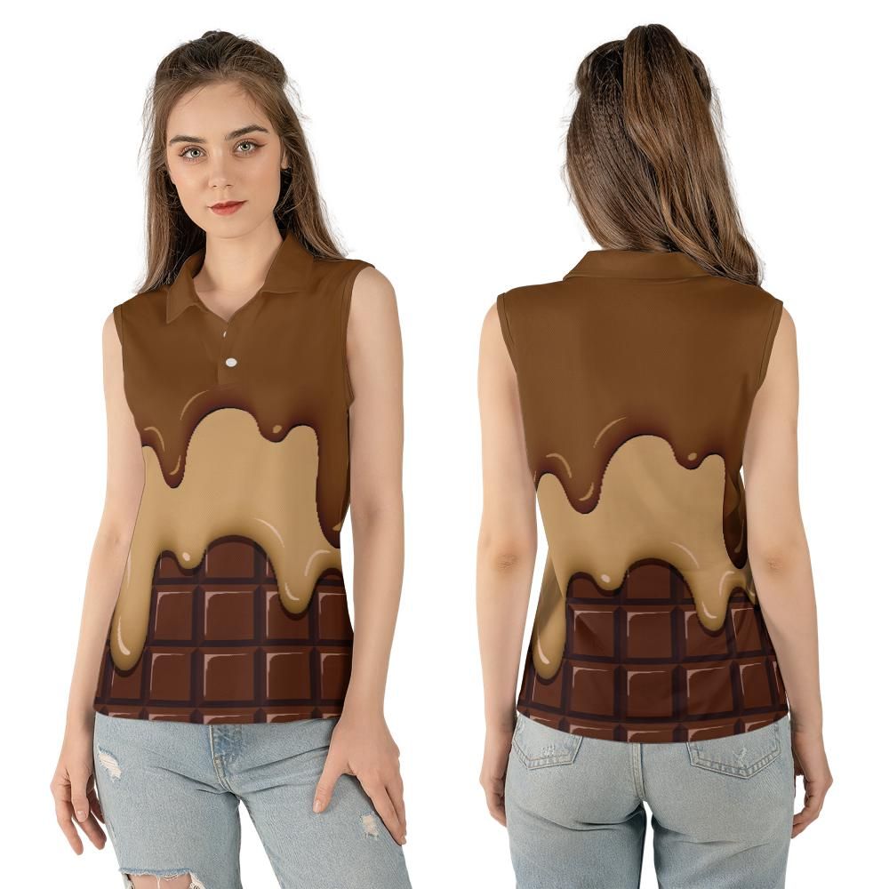 Chocolate Ice Cream & Caramel Ice Cream On A Chocolate Bar Women's Sleeveless Polo Shirt