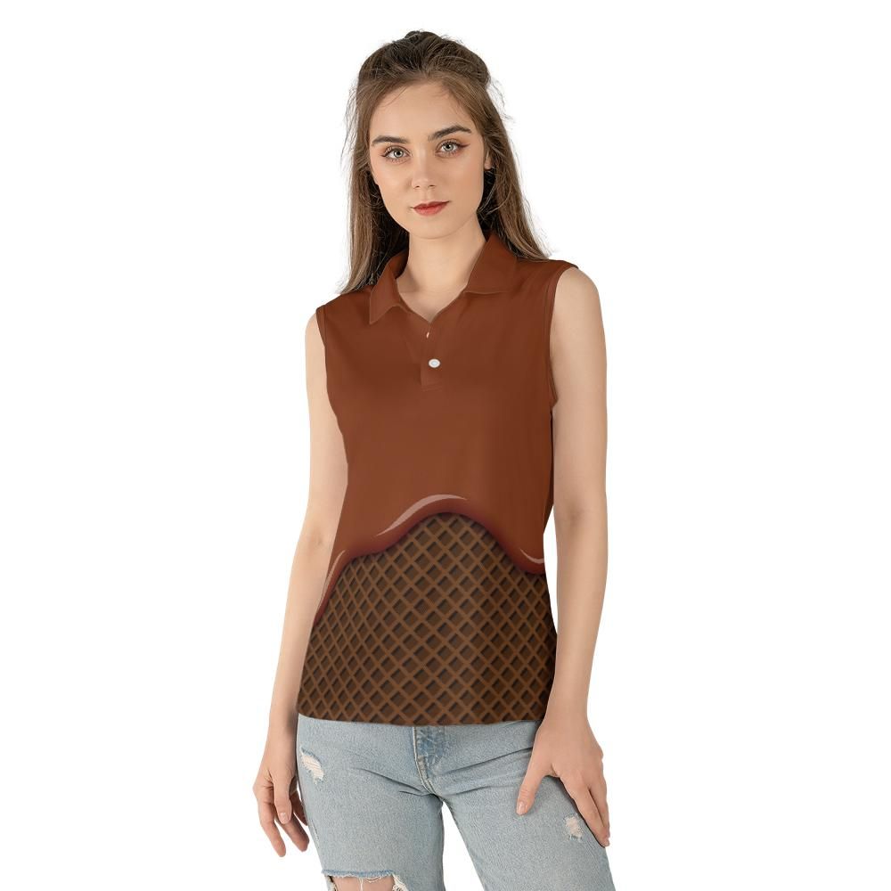 Chocolate Ice Cream On A Chocolate Waffle Cone Women's Sleeveless Polo Shirt