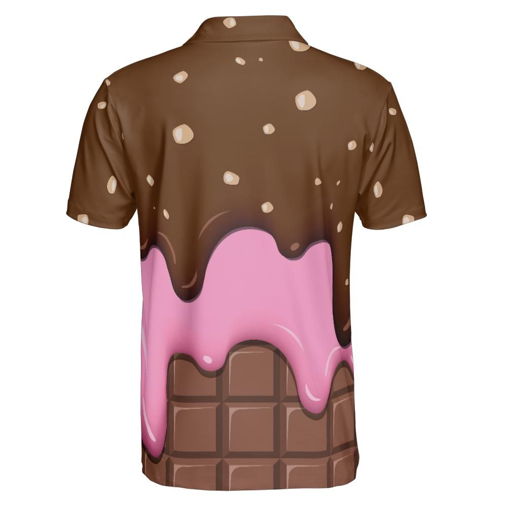 Chocolate With Peanut Ice Cream & Strawberry Ice Cream On A Chocolate Bar Polo Shirt