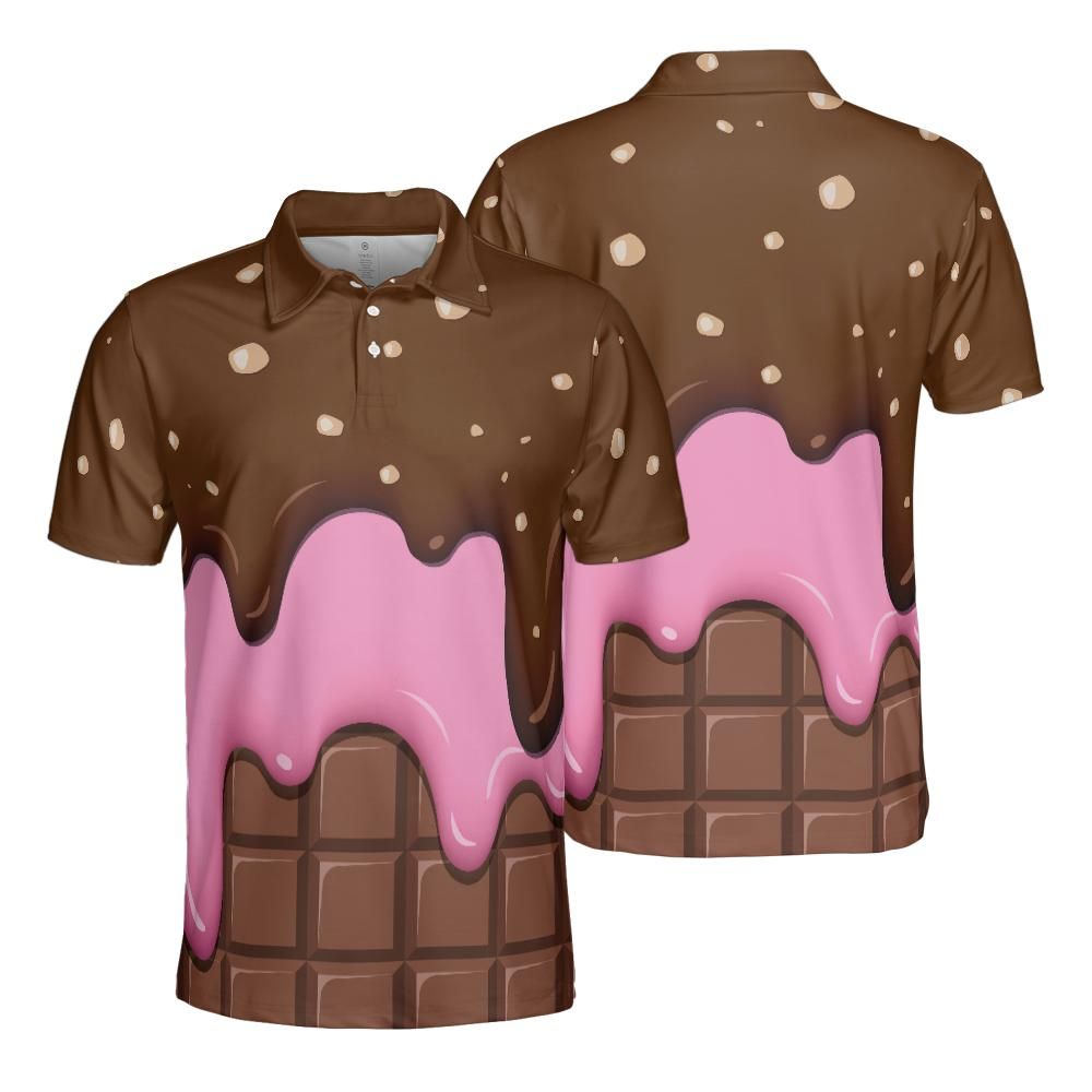 Chocolate With Peanut Ice Cream & Strawberry Ice Cream On A Chocolate Bar Polo Shirt