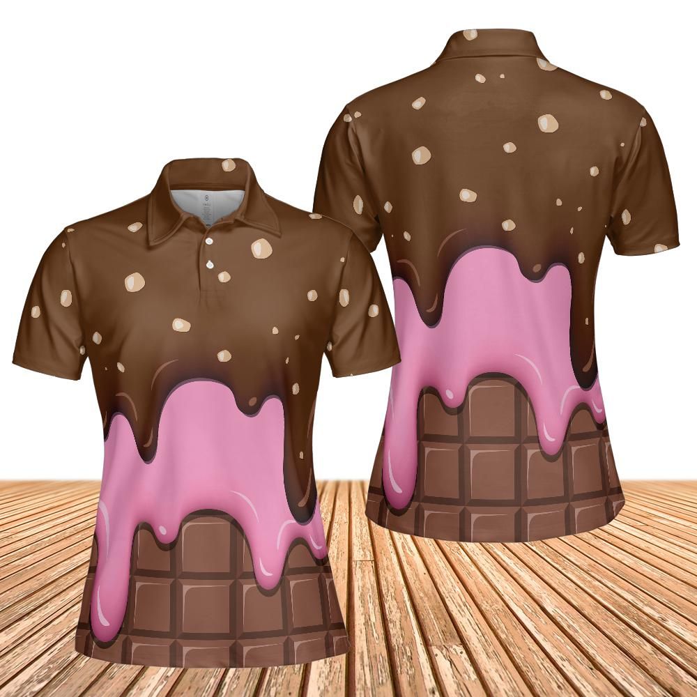 Chocolate With Peanut Ice Cream & Strawberry Ice Cream On A Chocolate Bar Women's Polo Shirt