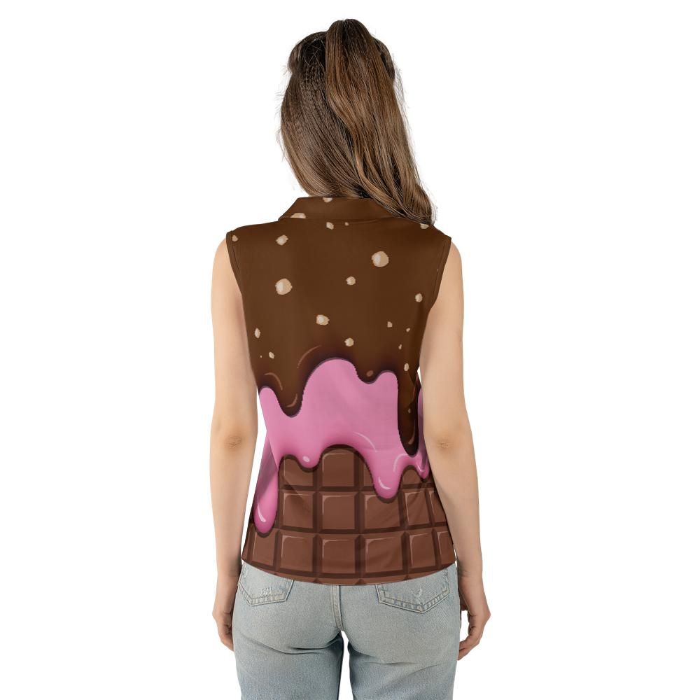 Chocolate With Peanut Ice Cream & Strawberry Ice Cream On A Chocolate Bar Women's Sleeveless Polo Shirt