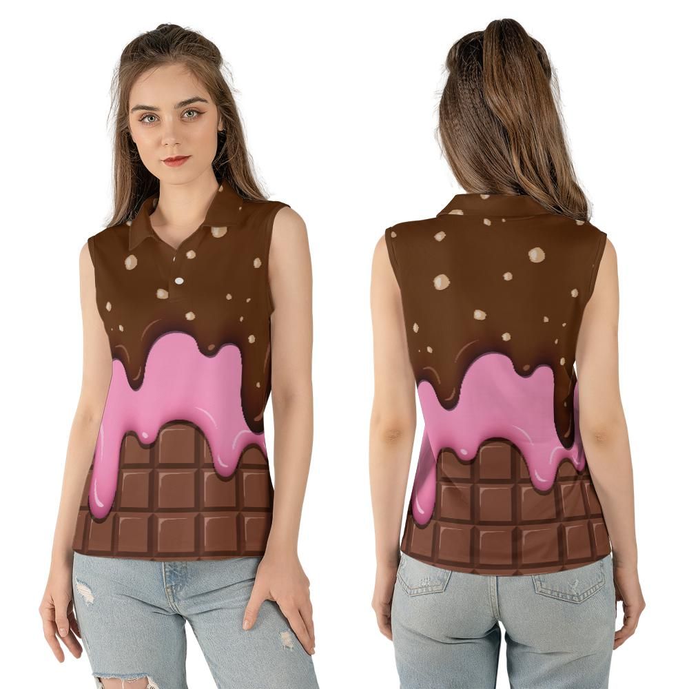 Chocolate With Peanut Ice Cream & Strawberry Ice Cream On A Chocolate Bar Women's Sleeveless Polo Shirt