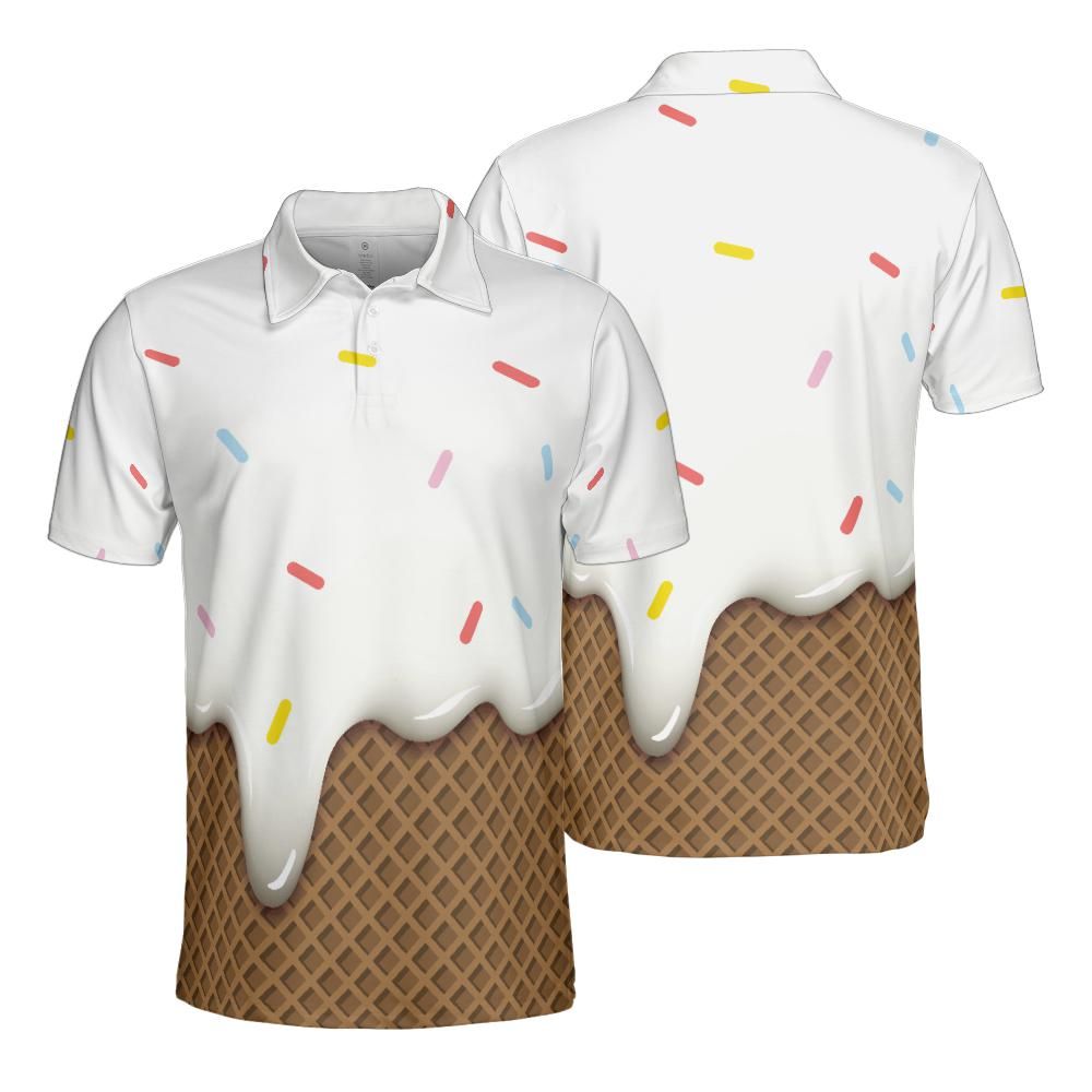 Vanilla Ice Cream With Sprinkles Melted Over A Chocolate Cone Polo Shirt