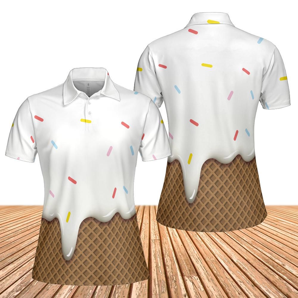 Vanilla Ice Cream With Sprinkles Melted Over A Chocolate Cone Women's Polo Shirt