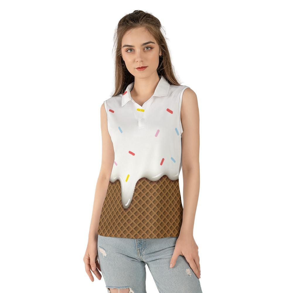 Vanilla Ice Cream With Sprinkles Melted Over A Chocolate Cone Women's Sleeveless Polo Shirt