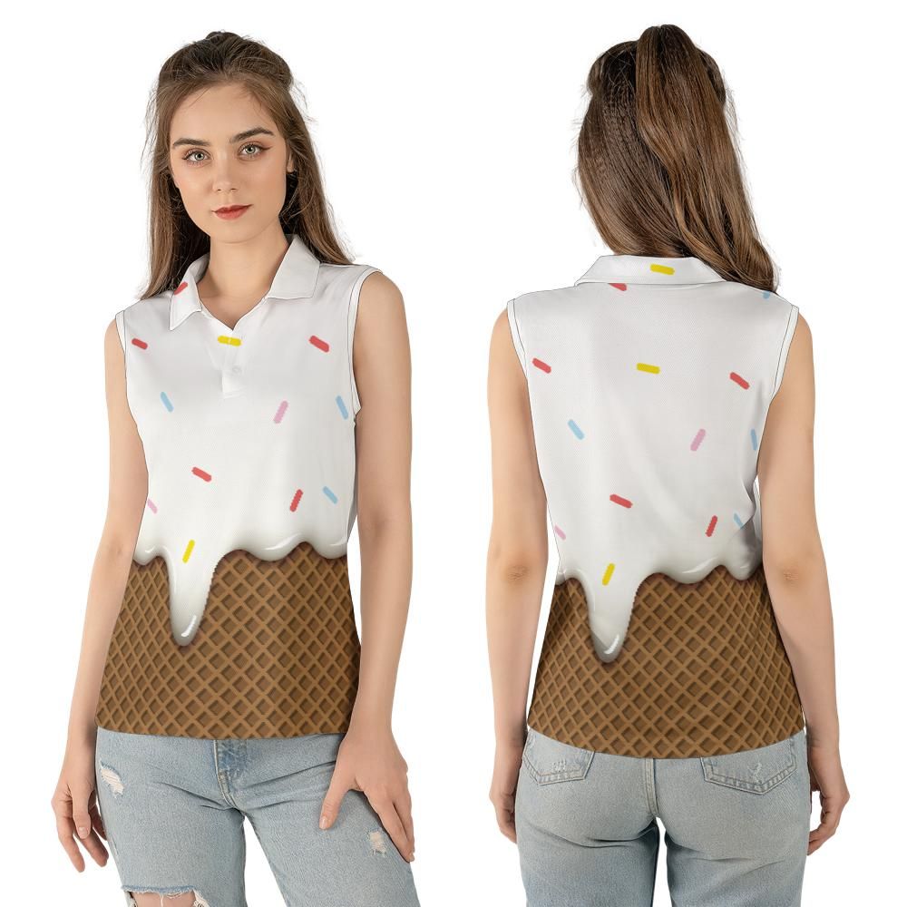Vanilla Ice Cream With Sprinkles Melted Over A Chocolate Cone Women's Sleeveless Polo Shirt