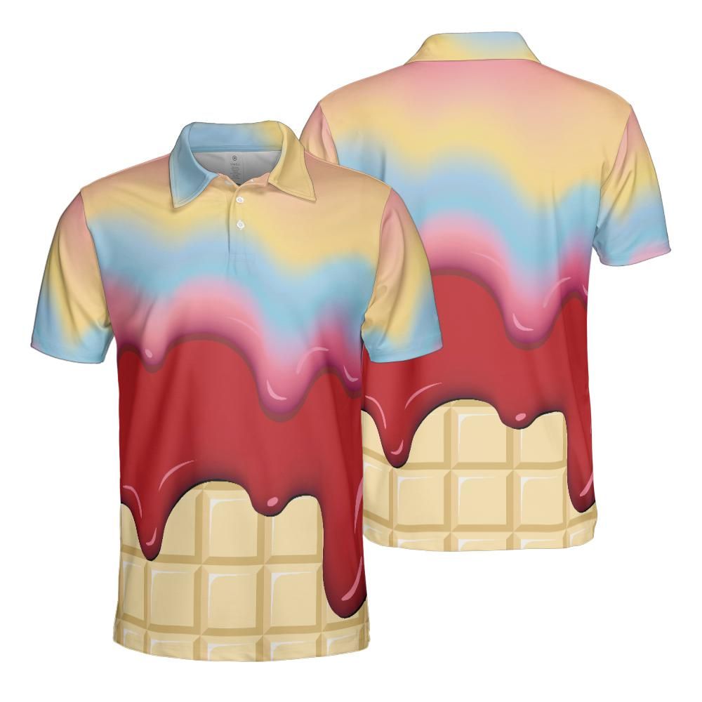 Rainbow & Strawberry Ice Cream On A White Chocolate Bar Polo Shirt