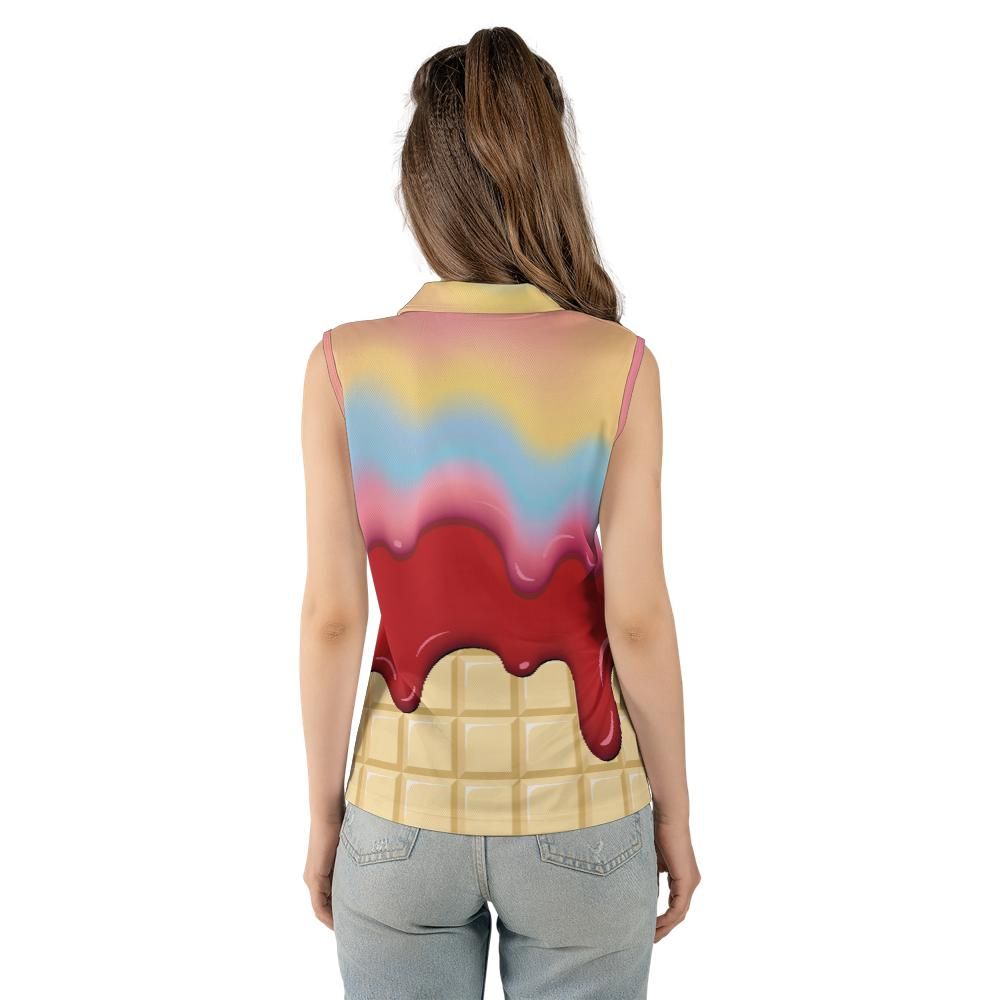 Rainbow & Strawberry Ice Cream On A White Chocolate Bar Women's Sleeveless Polo Shirt