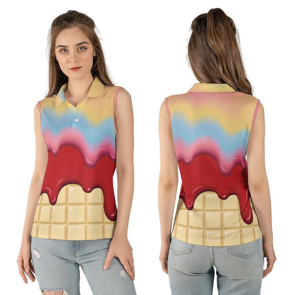 Rainbow & Strawberry Ice Cream On A White Chocolate Bar Women's Sleeveless Polo Shirt