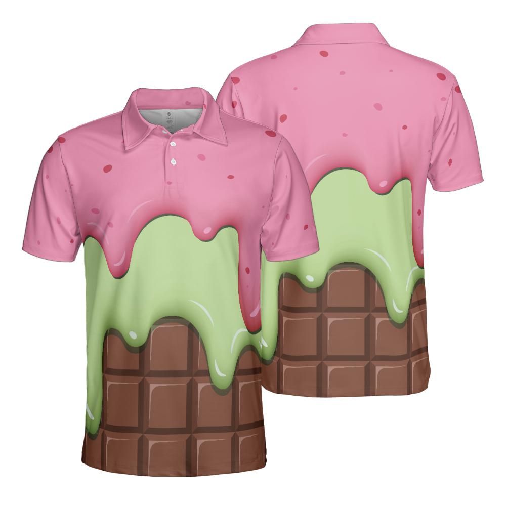 Strawberry Ice Cream & Key Lime Ice Cream On A Chocolate Bar Polo Shirt