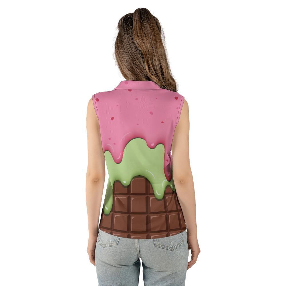 Strawberry Ice Cream & Key Lime Ice Cream On A Chocolate Bar Women's Sleeveless Polo Shirt