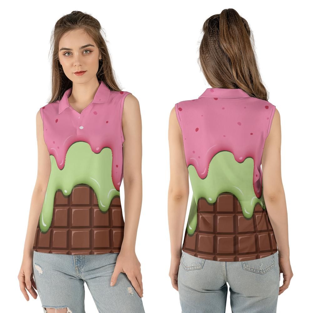 Strawberry Ice Cream & Key Lime Ice Cream On A Chocolate Bar Women's Sleeveless Polo Shirt