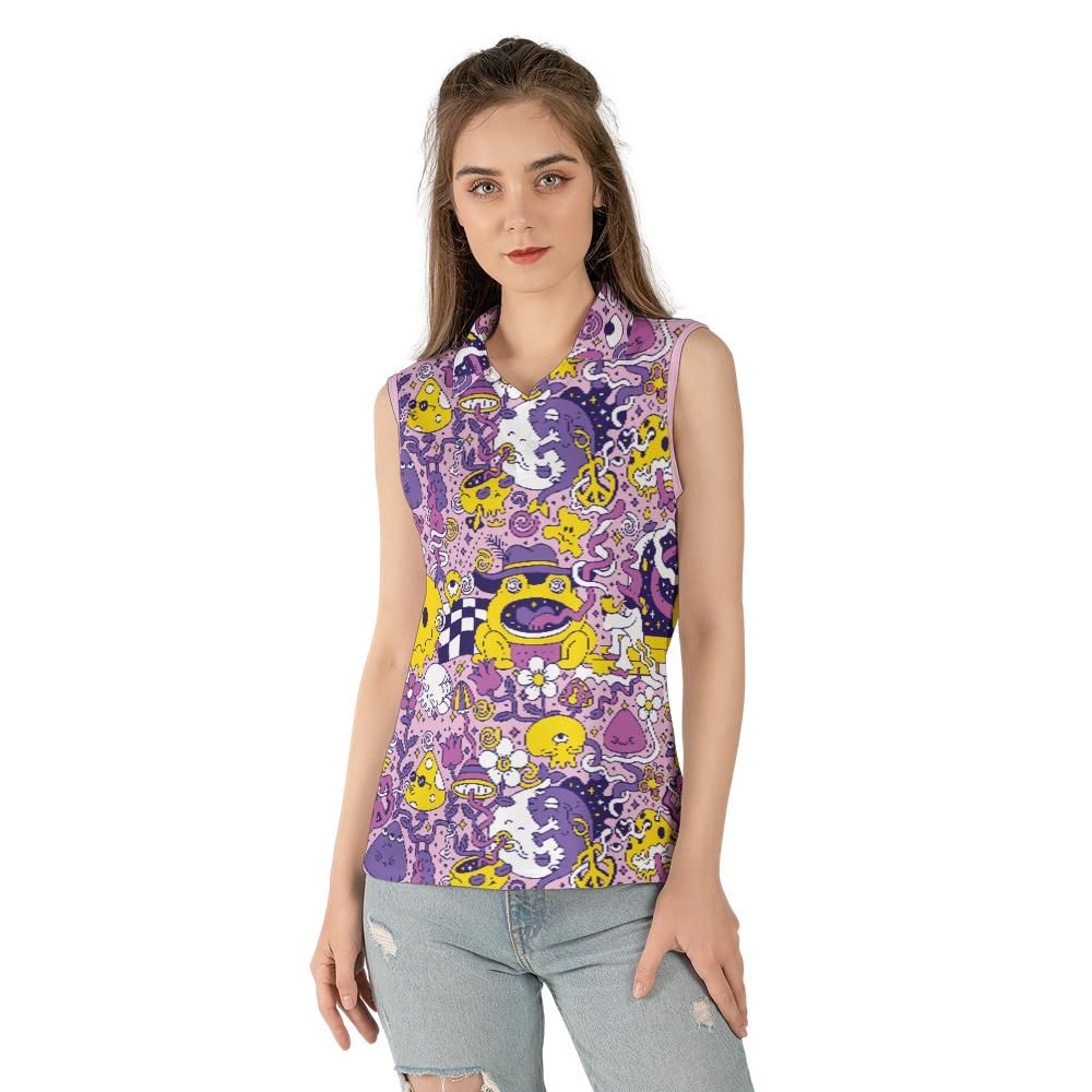 Purple Psychedelic Women's Sleeveless Polo Shirt