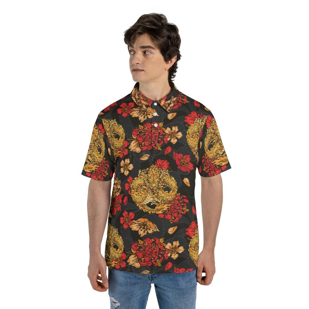Golden Dragon & Red Flowers Premium Polo Shirt