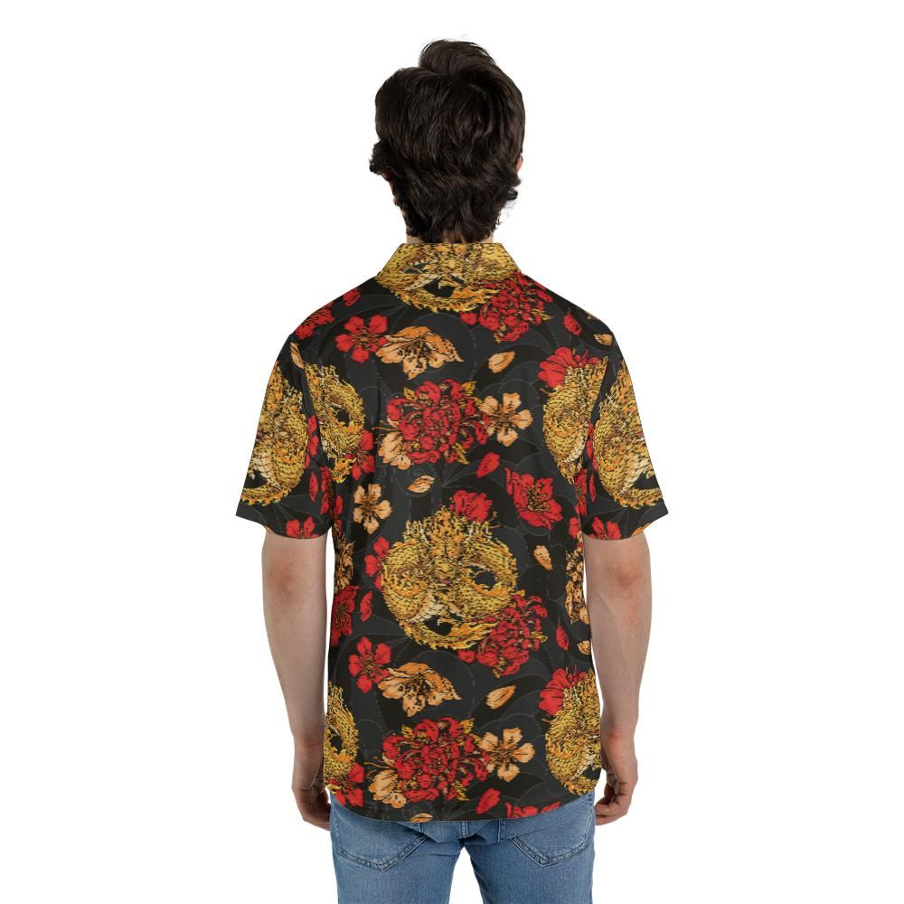 Golden Dragon & Red Flowers Premium Polo Shirt