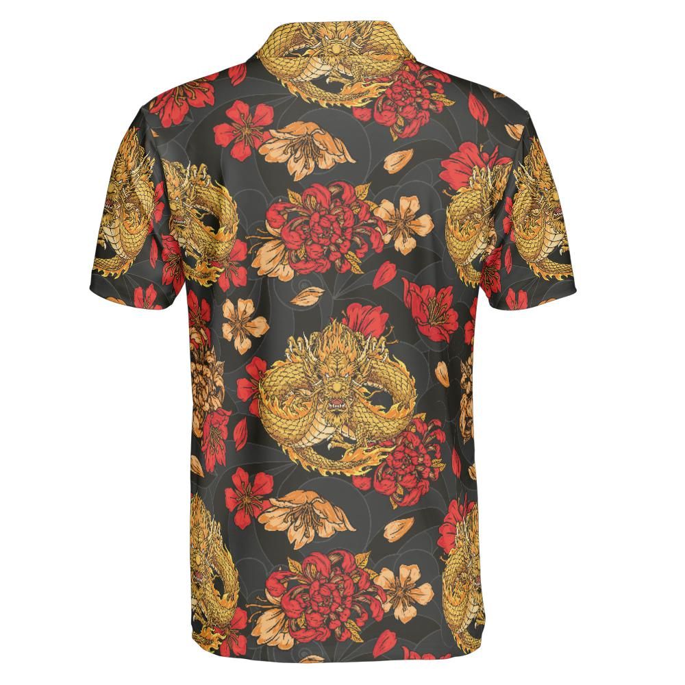 Golden Dragon & Red Flowers Premium Polo Shirt