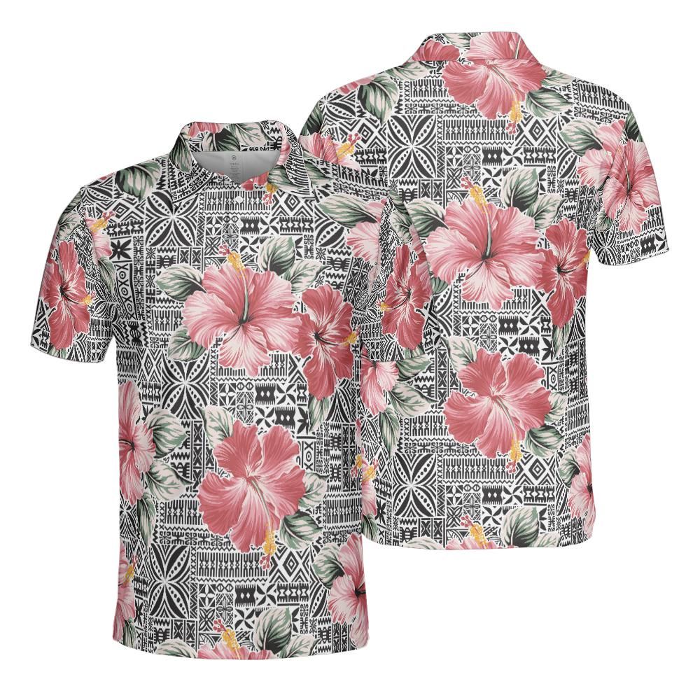 Hawaiian Tribal & Hibiscus Flowers Premium Polo Shirt