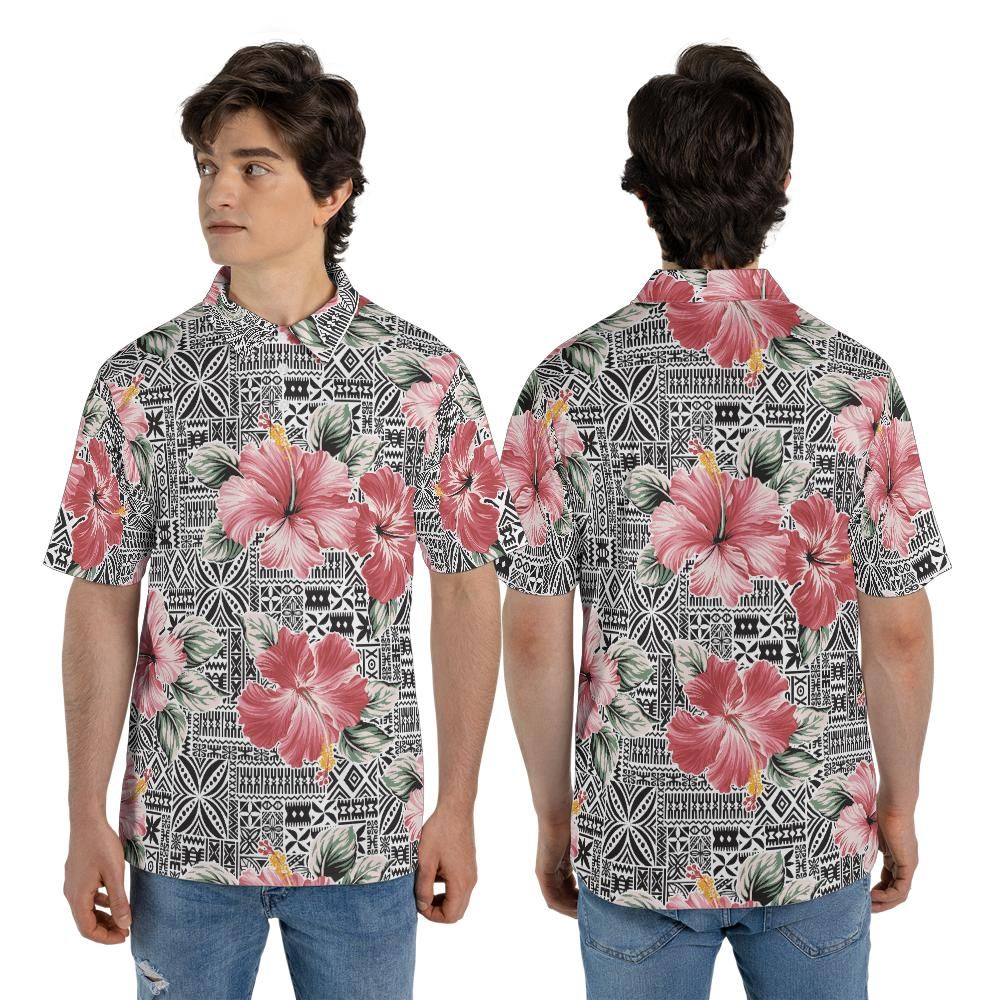 Hawaiian Tribal & Hibiscus Flowers Premium Polo Shirt