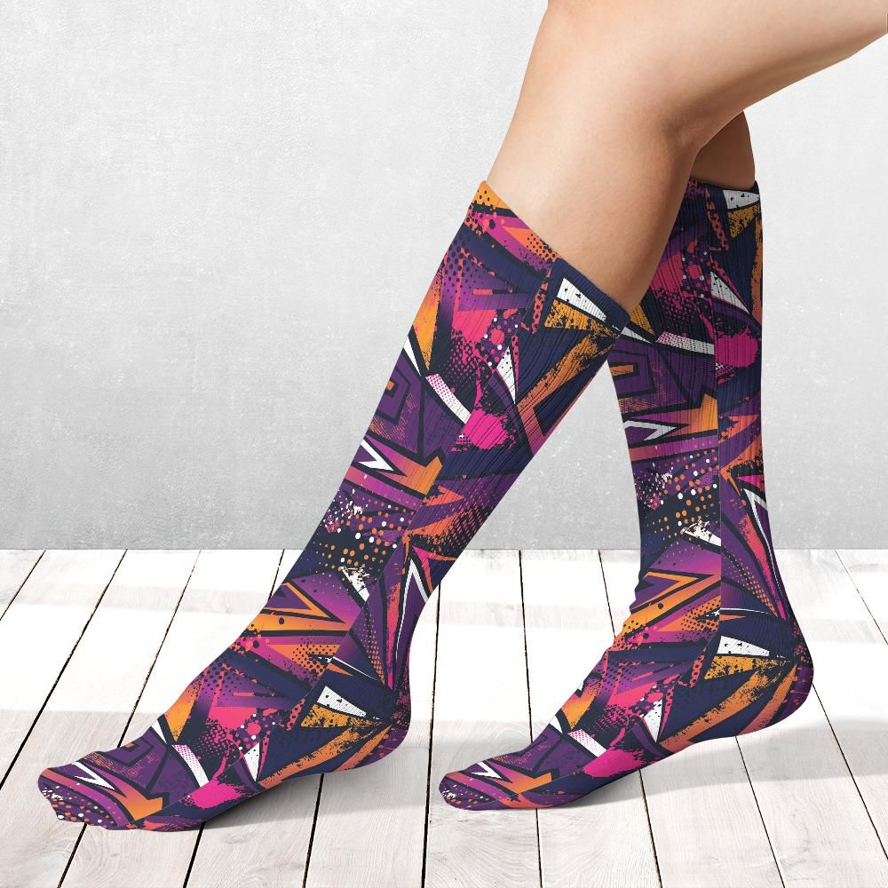 Purple Pink & Orange Geometric Socks