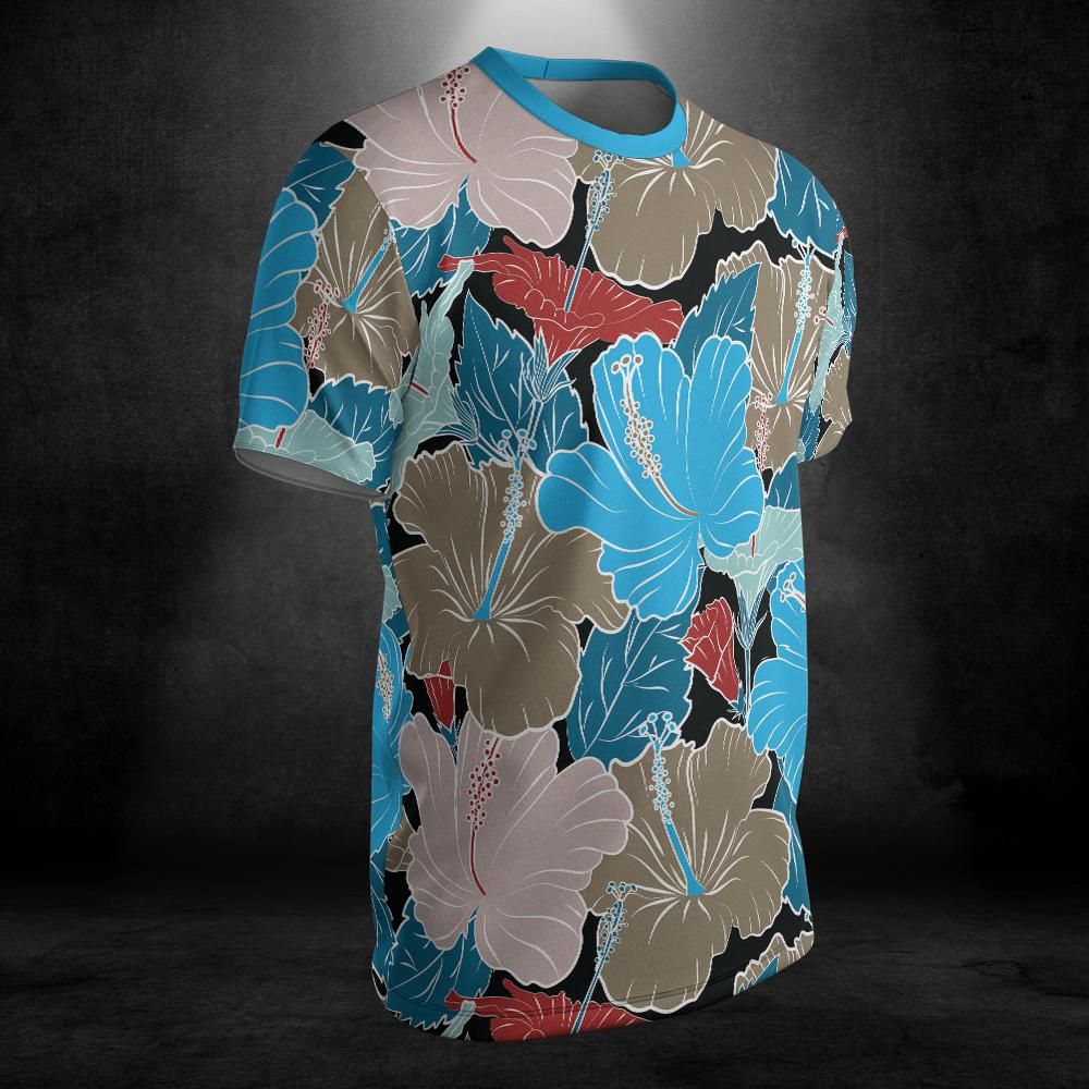 Blue & Grey Hibiscus Flowers Unisex Comfort T-Shirt