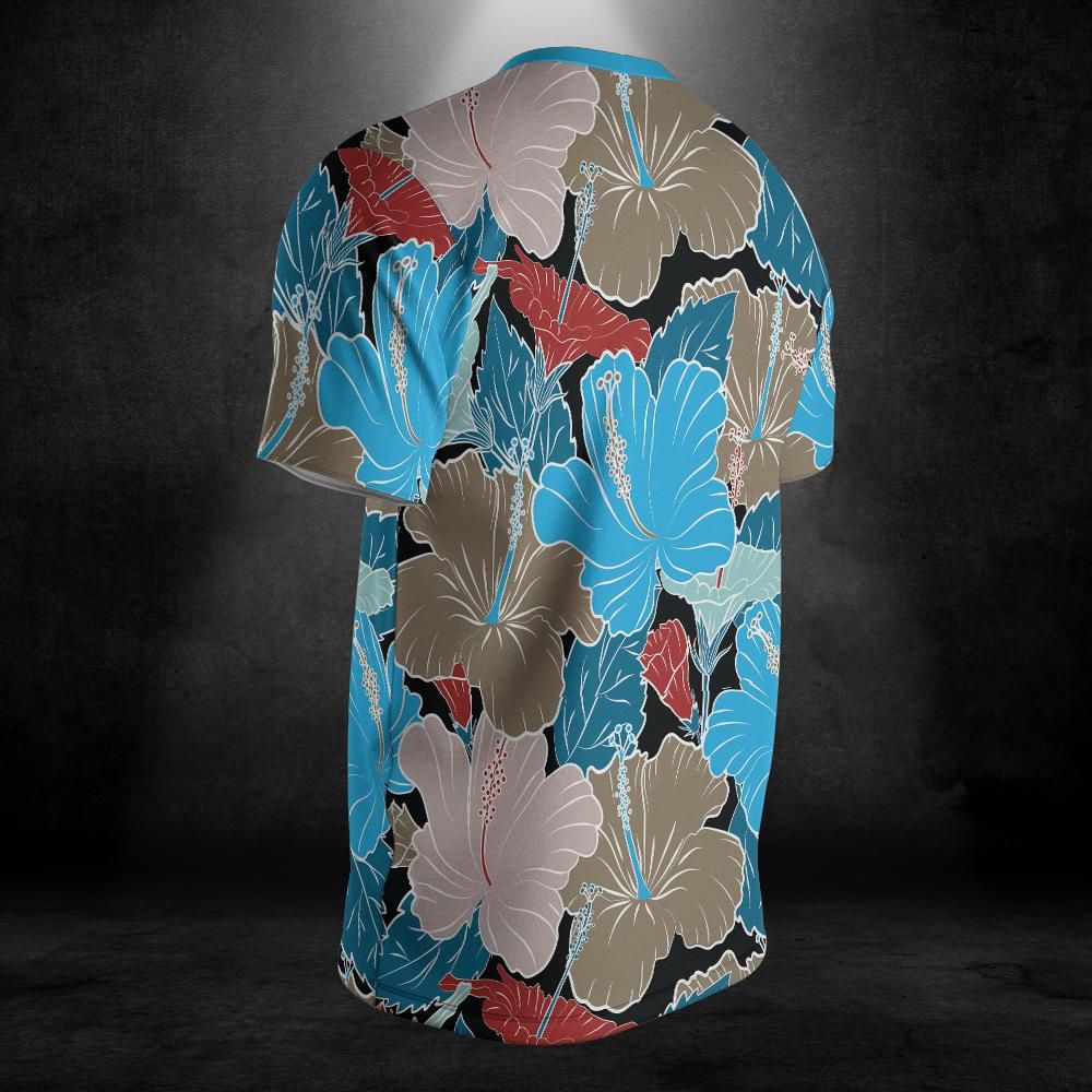 Blue & Grey Hibiscus Flowers Unisex Comfort T-Shirt