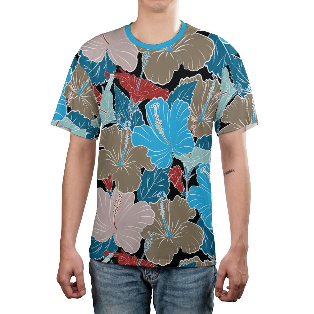 Blue & Grey Hibiscus Flowers Unisex Comfort T-Shirt