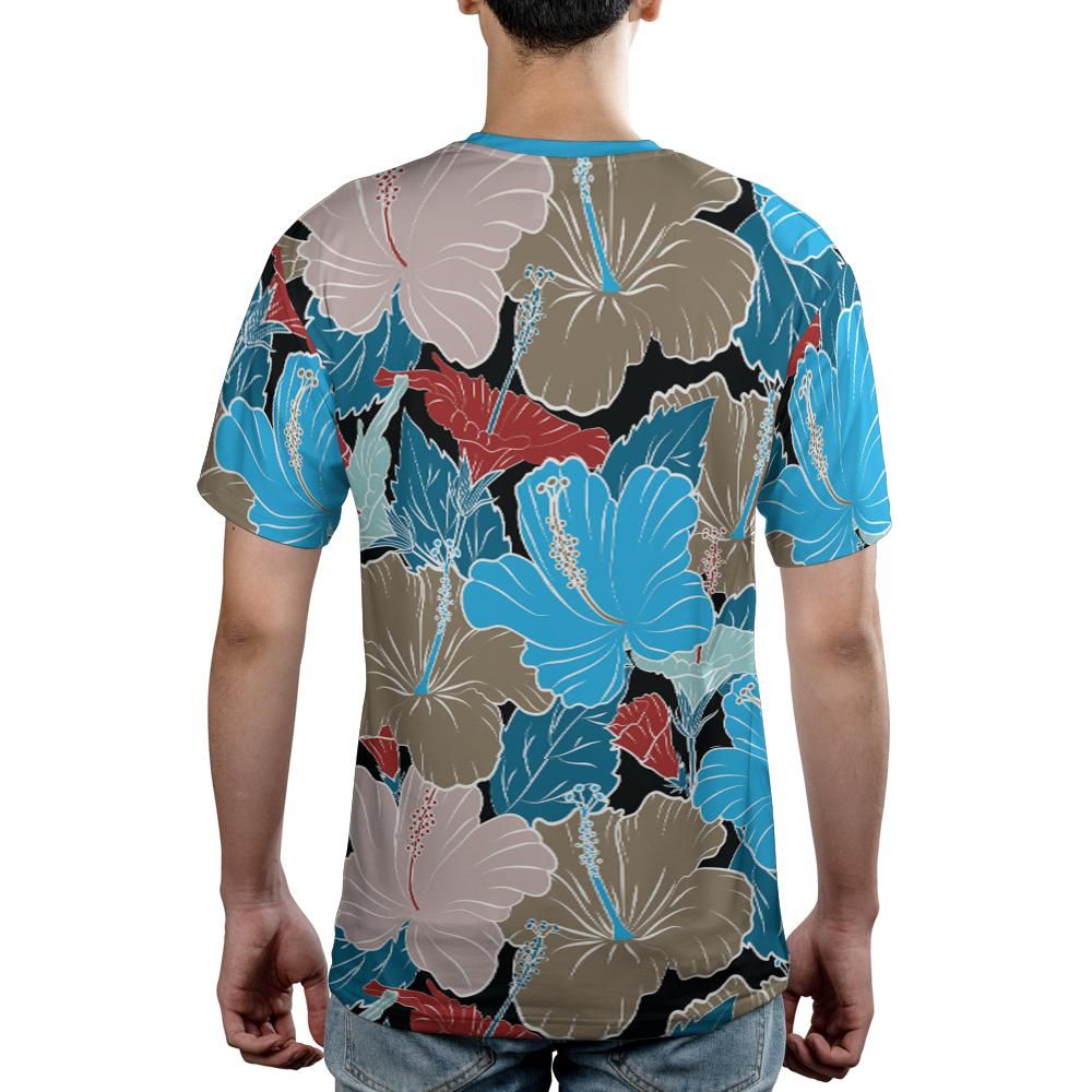 Blue & Grey Hibiscus Flowers Unisex Comfort T-Shirt