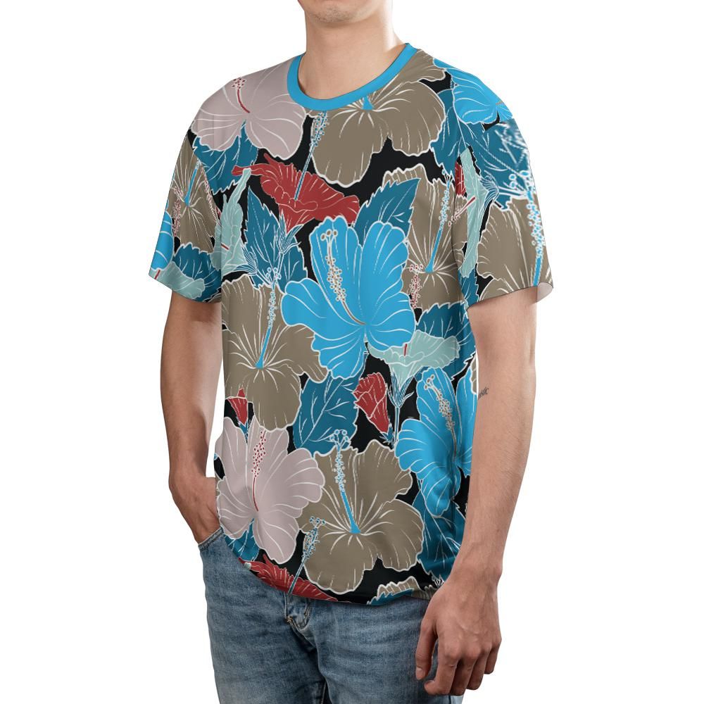 Blue & Grey Hibiscus Flowers Unisex Comfort T-Shirt