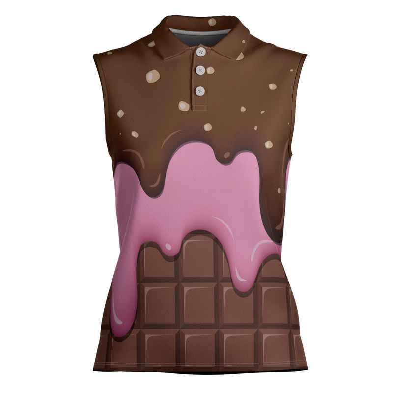 Chocolate With Peanut Ice Cream & Strawberry Ice Cream On A Chocolate Bar Women's Sleeveless Polo Shirt
