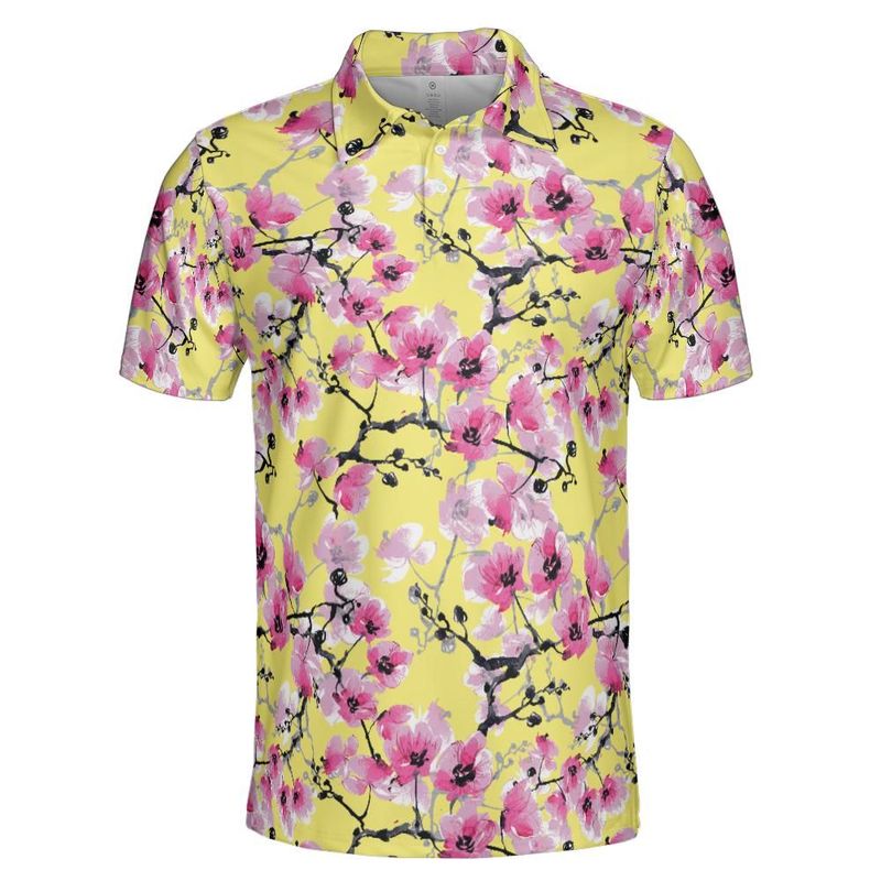 Pink Orchids Yellow Sky Polo Shirt